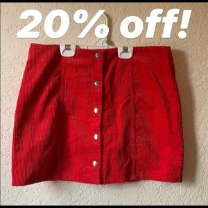 Brand New - Red Corduroy Button Up Mini Skirt